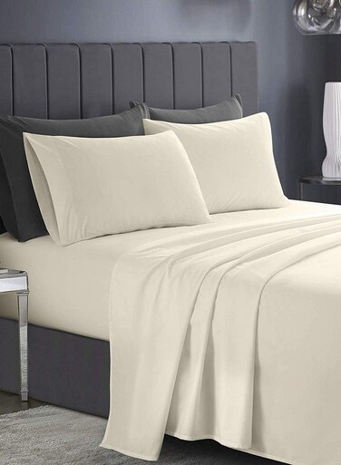 3 Piece Deep Pocketed Fitted Bedsheet Set King Size  Beige Colour 1 Fittedsheet - 200x200+30 cm, 2 Pillowcases - 50x75 cm Non allergic Microfiber for year-around use.