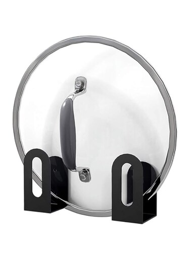JJONE 2Pcs Pot Lid Rack, Lid Organizer Holder, Self Adhesive Pot Lid Rack Storage, Wall Door Mounted Pot Lid Rack, Multifunctional Kitchen Utensils Organizer Storage Rack (A-Black)