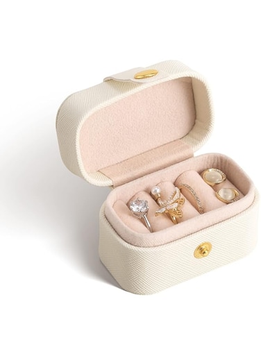 CASEGRACE Small Jewelry Ring Box Travel Jewelry Ring Storage Case for Earrings Rings Organizer, White