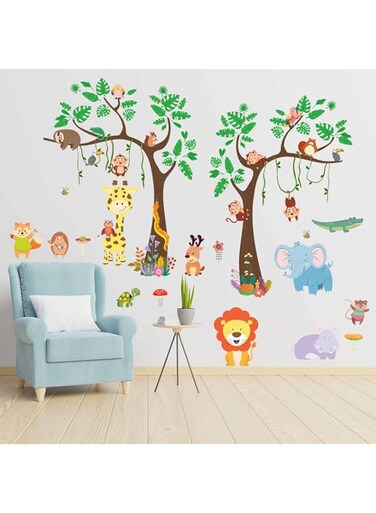 AnFigure Forest Animals Baby Wall Decals - Elephant Giraffe Lion Monkey Wall Stickers - Baby Nursery Kids Room Daycare Wall Decor