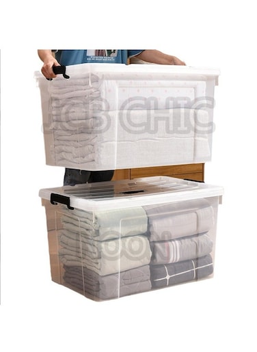 Transparent Storage Box 70L With Lockable Lid and Wheels，Clear Plastic Organizer，Transparent Box For Storing Clothes, Toys, Tools, Office/Kitchen Supplies, Arts Crafts（1pcs)
