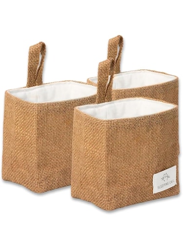TENEBRALUX Small Cotton and Linen Hanging Storage Basket for Desktop, Ideal for Organizing Keys and Miscellaneous Items. (3)