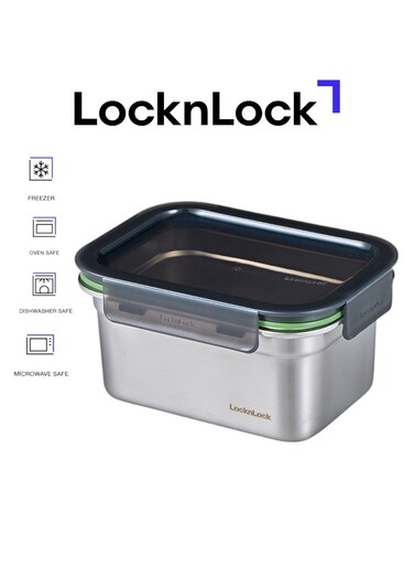 Stainless Steel Stackable Food Container Rectangle 1L &acirc;&euro;&ldquo; Four-Side Locking Lid, Durable &amp; Leakproof, Oven &amp; Freezer Safe