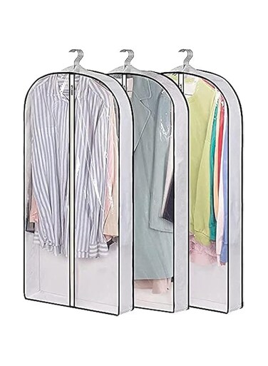 SWIUKPHE Garment Bags, Hanging Garment Bags, 40" Hanging Garment Bags for Closet Storage Suit Bag 4" Gusseted Clear Clothes Cover for Coat, Jacket, Sweater (3 Packs)