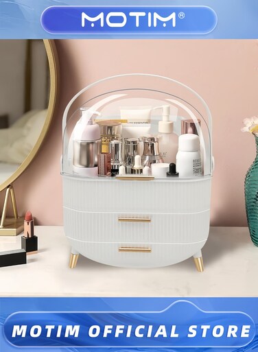 Skin Care Organizer Cosmetics Display Case with 2-Layer Storage Box and Transparent Cover for Bathroom Countertop Bedroom Dresser