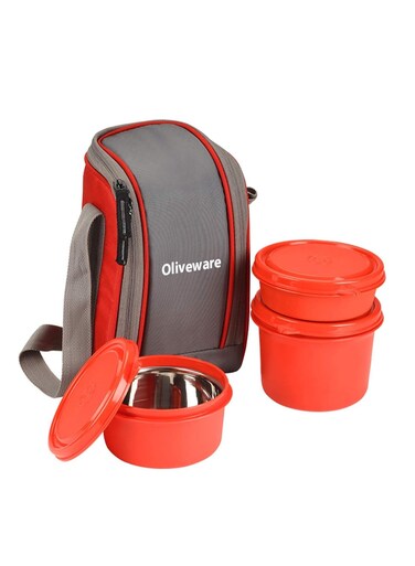 Boss Lunch Box - Red   Steel Range   Microwave Safe &amp; Leak Proof   3 Air-Tight Containers with Bag   Keep Food Hot   School, College &amp; Office Use