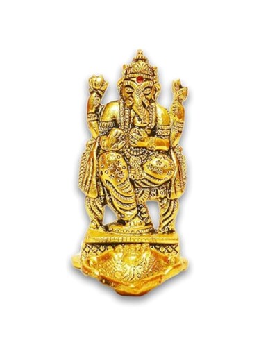RABARIKAA Ganesh Idol Murti for Home Puja   Metal Statue in Brass Color   Elegant Lord Ganesh Showpiece for Mandir &amp; Home Decor