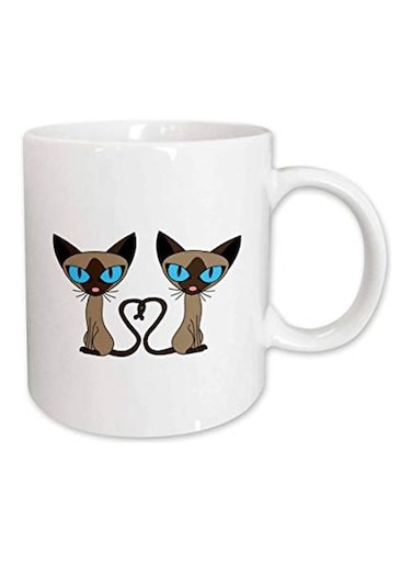Siamese Cat Tail Printed Mug White/Brown/Blue