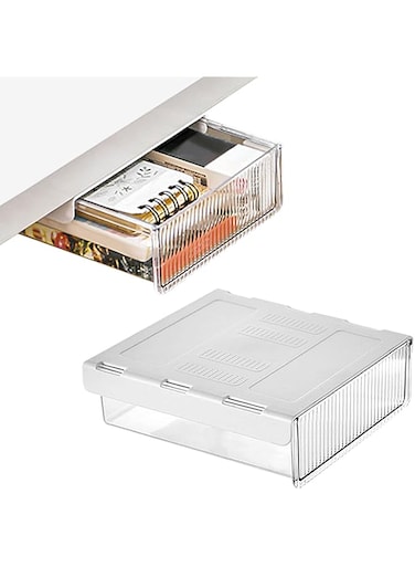 TERRIFI Under Desk Drawer, Self-Adhesive Attachable Storage Organizer, Slide-out Hidden Drawer for Office, Home, School Classroom - Small White.
