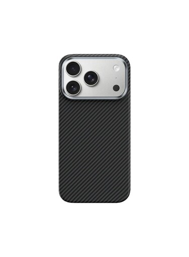 جراب Mobcos لهاتف iPhone 17 Pro، مصنوع من ألياف الأراميد السوداء المخططة، بنسيج 1500D، غطاء مغناطيسي فائق النحافة وخفيف الوزن، متوافق مع MagSafe