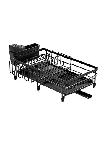 Kitchen Bowl Rack, Household Rustproof Countertop Double Drainage Bowl Rack, Multifunctional Dish Storage Rack (Black)