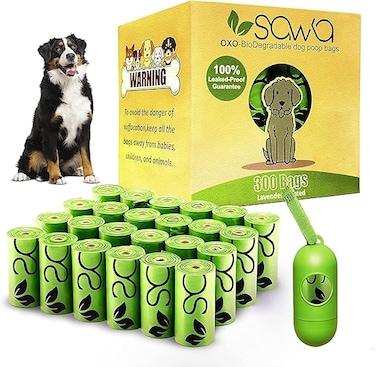 SAWA Dog Poop Bags Lavender Scented with Dispenser 20 Rolls 300 Packs of Thick Poo Bags and Leash Clip for Doggy . Puppy Large Biodegradable leak Proof Eco- Friendly Dog Waste Bags, Pet Dog Supplies