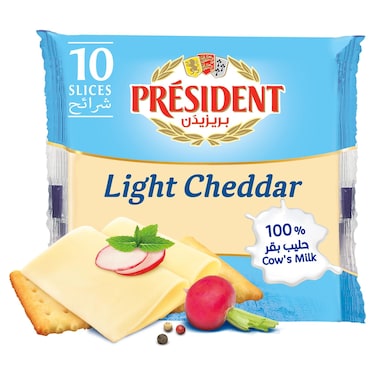 President Light Cheddar Cheese Slices, 200g, 10 Slices