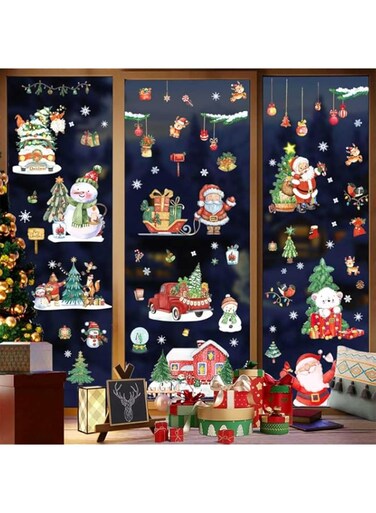 Qniceone Christmas Window Clings, 241 Pcs Christmas Snowflake Window Decals Stickers, Christmas Window Decorations Snowflake Santa Claus Reindeer Decals for Party Xmas Office Supplies without glue