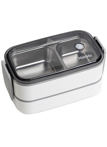 Stainless Steel Lunch Box - Insulated Bento Box Multifunctional-Containers Lunch Box Containers with 2 Compartments &amp; Tableware(304 stainless steel 2 compartments lunch box by MahMir (White)