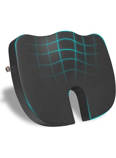 Memory Foam Coccyx Seat Cushion for Tailbone Pain   2 Years Warranty   Sciatica, Back Pain Relief - Orthopedic Chair Cushions   18 x 14 x 3 Inch   Black