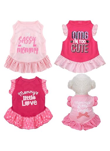 Weewooday 4 Pieces Pet Dress Shirt Cute Dog Sundress Printed Dog Princess Dress Puppy Summer Apparel Clothes Dog Skirt Shirt with Ruffles Dress for Small Dogs Cats Puppy (S)