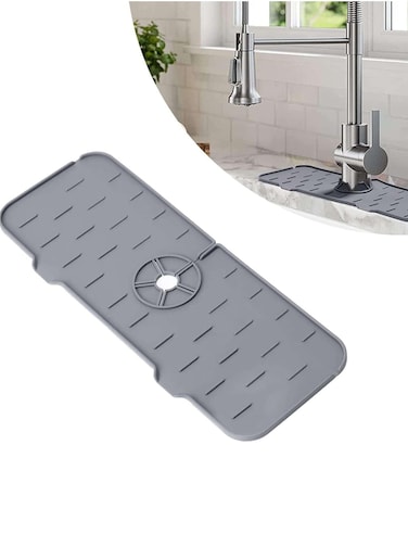 Silicone Faucet Mat, Kitchen Sink Splash Guard, 5&deg;slope Anti-Slip Silicone Faucet Handle Drip Catcher Tray, Kitchen Accessories Sink Mat Sink Protectors for Bathroom (36*14 cm)