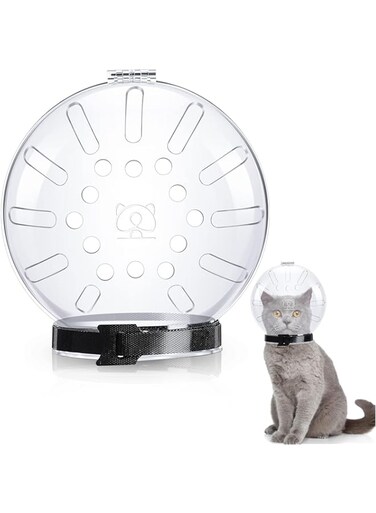 SYOSI Cat Muzzle Cat Helmet, , Adjustable Transparent Breathable Cat Face Mask Anti Licking Hair Pet Grooming, for Cat Dog Pet Costume Tools