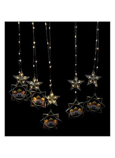 Rosy.Moment 105LED Ramadan Mosque-Star Curtain Lights, 3M LED Decorative Night Lights for Ramadan Home Decoration Party-(Warm White) Battery operated