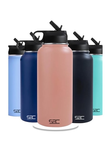 S2C Stainless Steel Water Bottle 1L,32oz Double Wall Vacuum Insulated Water Bottle, BPA Free Water Bottle for Kids School with Straw lid- Thermos Water Flask for Hot Water, Water Bottle (ROSE PINK)
