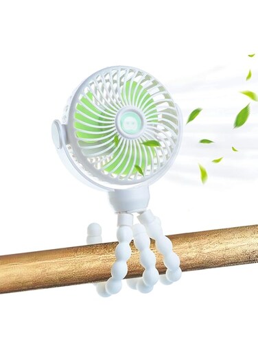 Baby Stroller Fan Clip on, Mini Handheld Personal Portable Fan, Car Seat Crib Bike Fan with Flexible Tripod, USB or Battery Powered Desk Fan with Adjustable 3 Speeds (White)