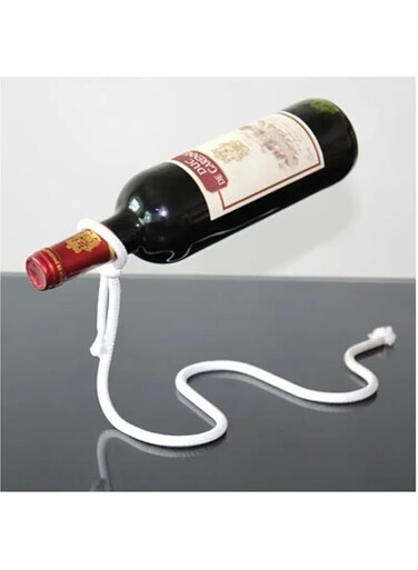 Stylish Magic Floating Wine Rack - Creative Metal &amp; White Rope Design for Living Room, Bar, and Dining Area - Perfect for Kitchen Organization and Storage, Tabletop, Wine Display Rack