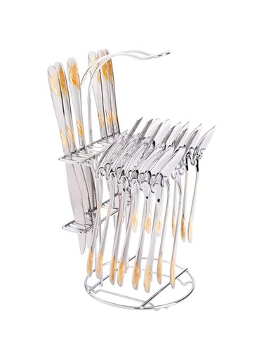 RoyalFord 25 Piece Stainless Steel Cutlery Set with Display Stand RF10315, Gold Plated