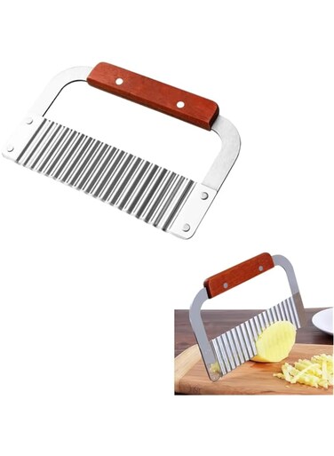 Big Bargain Store Crinkle Cutters Potato Cutter Vegetable Crinkle Wavy Chopper Stainless Steel Wave Cutter Wooden Handle Fruits Onions Carrot Cucumber