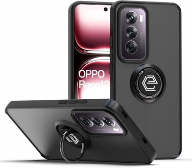 Muzz Oppo Reno12 Case Flexible Silicone Protective Bumper,Camera Protection Translucent Shockproof Matte Back Cover with 360 rotational Ring Holder For Reno 12 2024 (Black)
