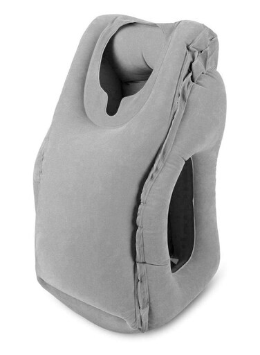 Smart Inflatable Airplane Travel Pillow with 3D Sleep Mask - Comfortable and Huggable - Grey