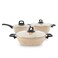VAV GET Premium Granite 8-PCS Cookware Set, Healthy, Safe, Eco-Friendly, Non-Stick, Durable. Set includes: 26cm Deep and Shallow Casseroles, 18cm Sauce, 26cm Fry and 28cm Grill Pans with Lids.