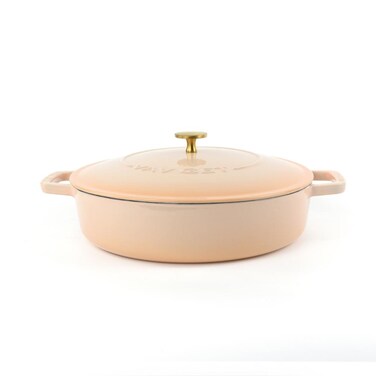 VAV GET Enameled Cast Iron Dutch Oven Braiser. 28cm, 3.79L, Peach,  Induction &amp; All Hob Compatible, Oven &amp; Grill Safe