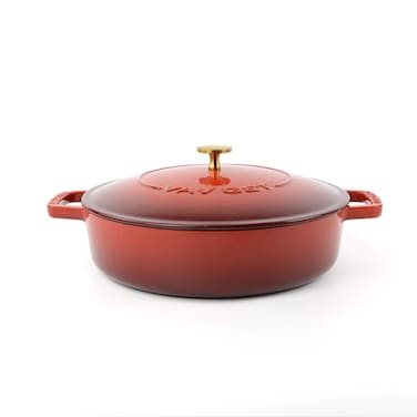 VAV GET Enameled Cast Iron Dutch Oven Braiser. 28cm, 3.79L, Cherry Red, Induction &amp; All Hob Compatible, Oven &amp; Grill Safe