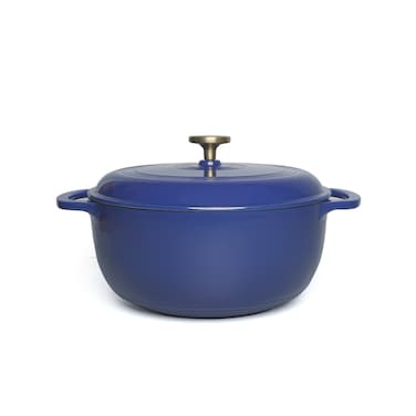 VAV GET 6QT Enameled Cast Iron Round Dutch Oven, Family Style Heavy-Duty Pre-Seasoned Cookware, Healthy &amp; Safe Non-Stick, Oven &amp; Stovetop Safe &ndash; Sapphire Blue