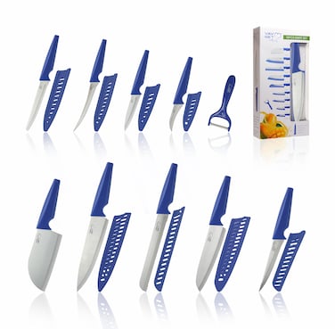 VAV GET Premium 18-Piece Blue Stainless Steel Knife Set, Non-Slip Comfort Handles, Sharpened Chef Knives, Fruits &amp; Vegetable Peeler Included, Ideal for Home &amp; Professional Kitchen