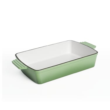 VAV GET Healthy &amp; Safe Enamel Cast Iron Rectangular Roasting Dish, (12-Inch, Green) Oven &amp; Induction Compatible, Easy-Clean Non-Stick Interior