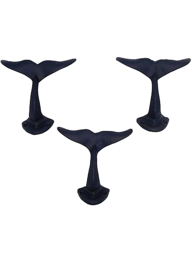 Wowser Navy Blue Whale Tail Cast Iron Wall Hooks, Wall Mounted for Hanging Coats, Purses, Towels, Hats, Beach Themed Wall D&eacute;cor, Set of 3, 4.75 Inches High