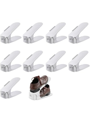 TOMVAES Set Of 9Pcs Adjustable Shoe Slots Organizer,Double Deck Shoe Rack Design,Space Saver Shoe Rack Holder for Shoes Sneakers High Heels