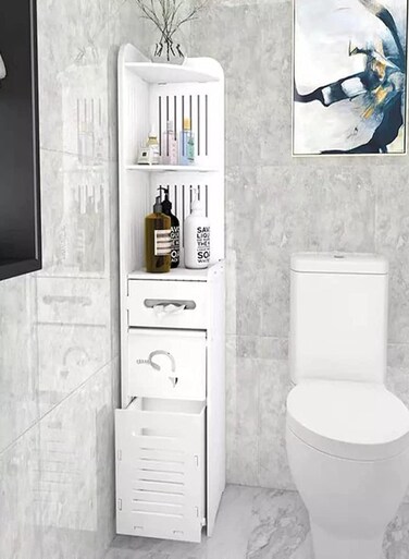 Manufactural Floor-to-Ceiling Toilet Cabinet with Tissue Storage Rack and Drawer