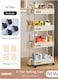 4-Tier Rolling Cart with Wheels, Rolling Storage Cart with Handle and Small Storage Basket, Multifunction Storage Trolley, Service Cart, Utility Shelves Cart for Living Room Kitchen Bathroom Office