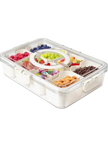 DOOKOO Divided Snackle Box with Handle for Food Serving Tray with Lids Stackable Fruit&amp;Veggie Container with 8 Small with Removable Boxes for Snack Charcuterie Candy Nuts Spice