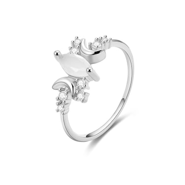 White Opal Ring Women Crystals Engagement Rings, Ring Size:7(Silver)