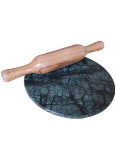 Imagine stores mart Indian Green Marble Roti Maker With Wooden Belan Size 9 inches/Marble Chakla 10 Inch Diameter With Belan (Green Marble Chakla With Belan)