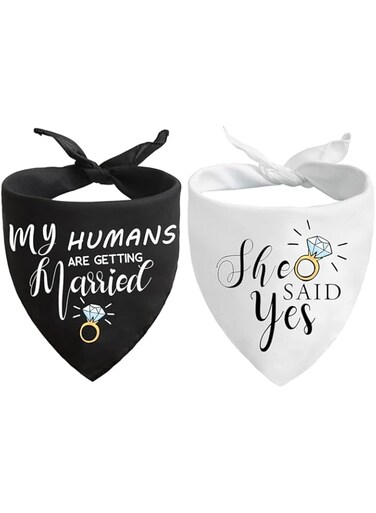 Yangmics Direct My Humans are Getting Married She Said Yes Dog Bandana for Wedding Engagement Photos, Pet Scarf Accessories for Dog Lovers, Bridal Shower Gift, Pack of 2