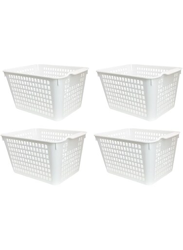 . - 4 Pack - White Basket Tray Kitchen Pantry Cupboard Storage Organizer Box Bin (Medium)