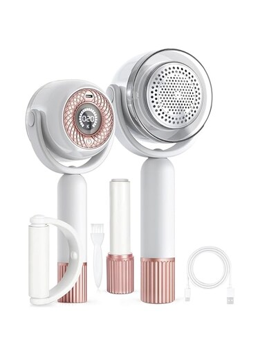 Exrp Fabric Shaver, Electric Lint Remover with Lint Brush, Rechargeable Sweater Shaver with 3-Speeds and LED Digital Display, 6-Leaf Blades, Removing Fuzzs Pilling Trimmer for Clothes