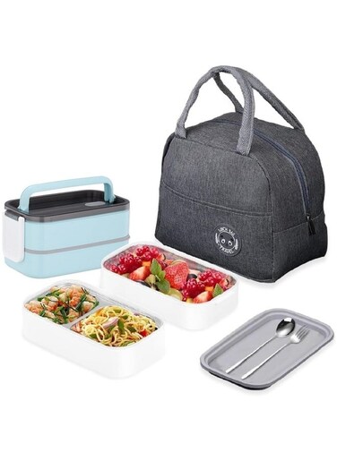 Stainless Steel Bento Lunch Box,1400ml 2 Layer Meal Lunch Container With Bag,Blue