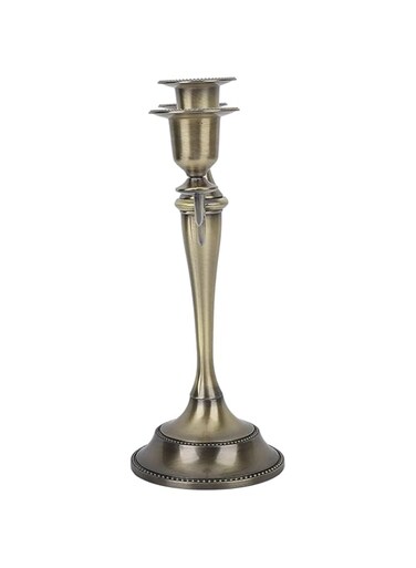 3 Arms Metal Candelabra, European Retro Elegant Candle Holder, 10.6 Inch Tall Candlestick Centerpiece Pillar Candle Stand for Wedding, Dining Table, Halloween Christmas Party, Home Decoration (Bronze)