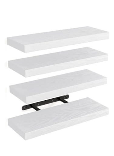 Set of 4 Rustic Floating Wall Shelves with Metal Brackets, Wood Wall-Mounted Storage for Bathroom, Bedroom, Kitchen, or Living Room Decor